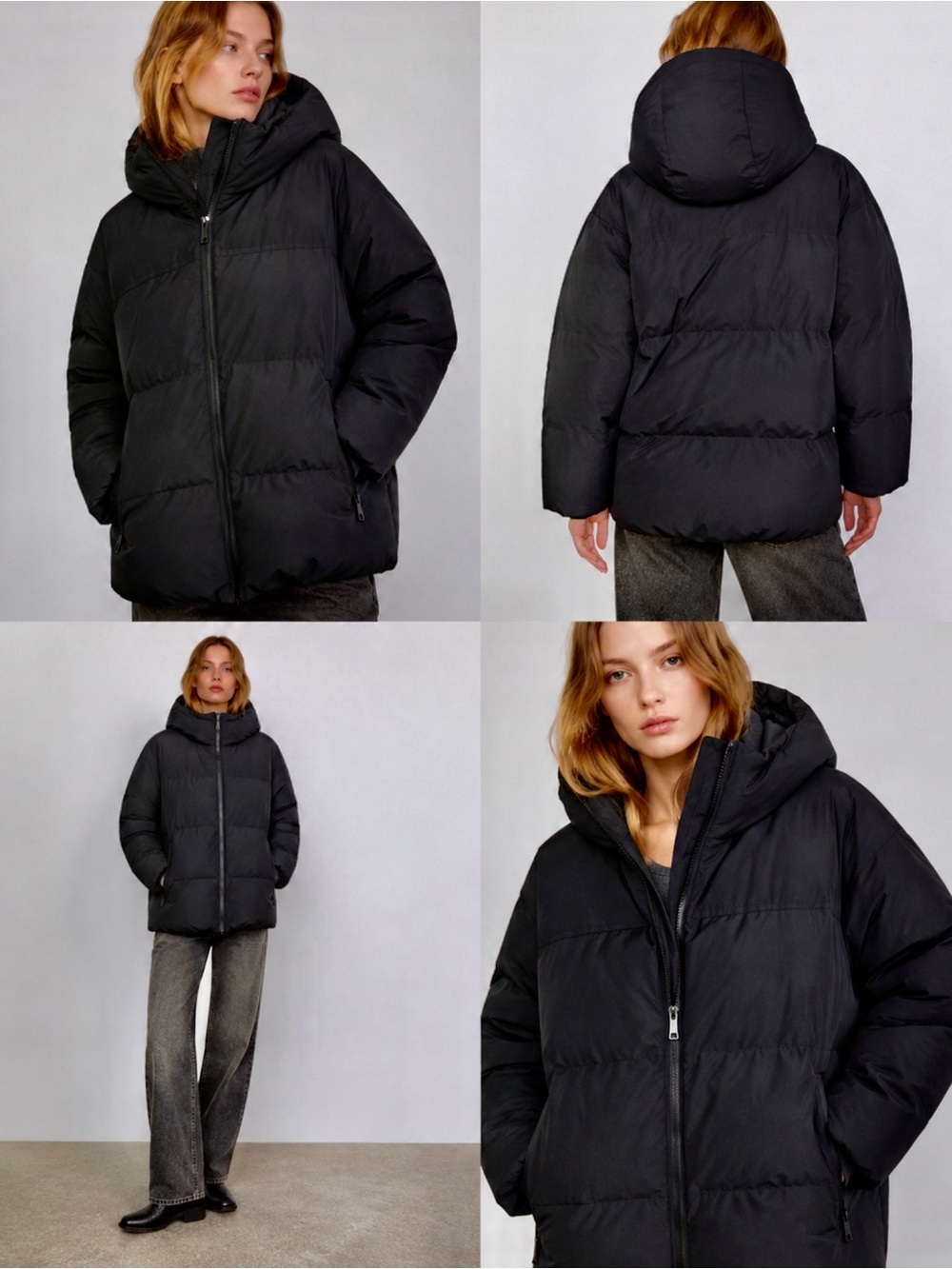 Zara Black Hooded Puffer Jacket Size M